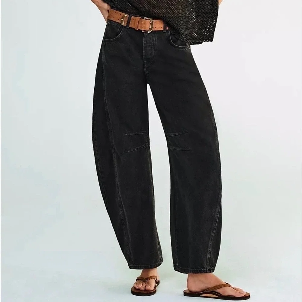 Free People We The Free Good Luck Barrel Jeans in Soundwave Washed Black Size 29